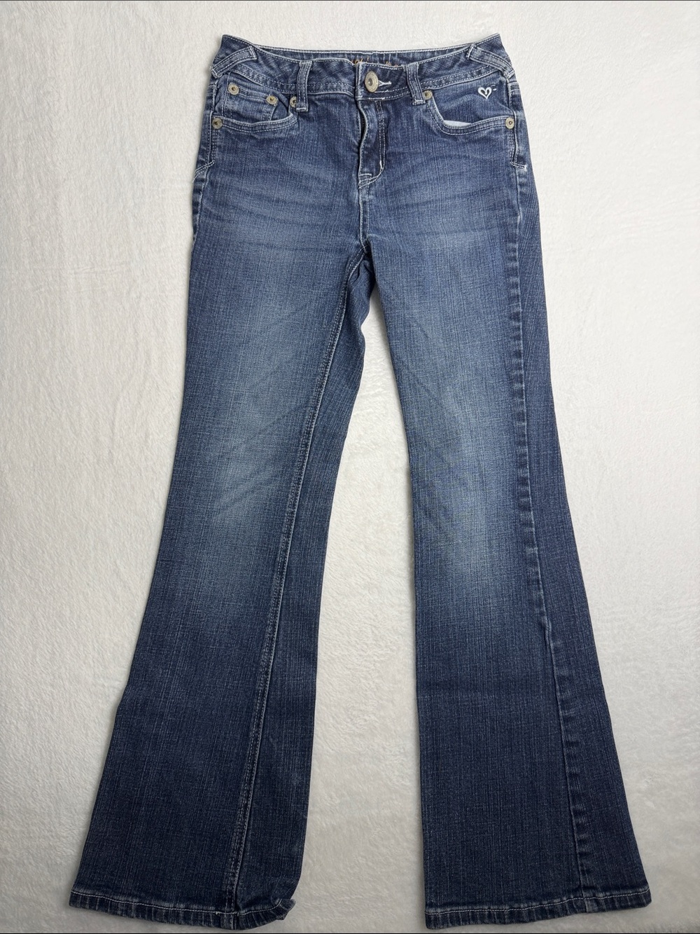 Classic Flare Jeans in Medium Blue with Subtle Heart Accent